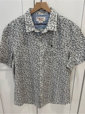 Original Penguin Short-Sleeve Printed Button-Up Shirt - White/gray XXL slim fit